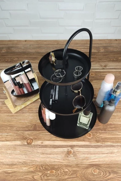 Digithome Üç Katlı Bastonlu Metal Takı Aksesuar Ve Makyaj Organizeri Siyah - Ni22org005-syh C1-1-140 - 2