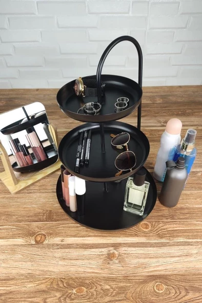 Digithome Üç Katlı Bastonlu Metal Takı Aksesuar Ve Makyaj Organizeri Siyah - Ni22org005-syh C1-1-140