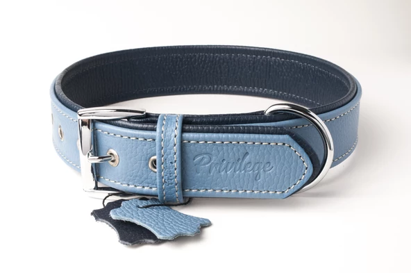 Privilege Flotter Hakiki Deri Köpek Boyun Tasması M Mavi Lacivert 3x38-47 cm ürün görseli 1