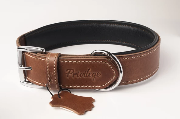 Privilege Hakiki Yağlı Deri Köpek Boyun Tasması M Taba Kahverengi 3x38-47 cm