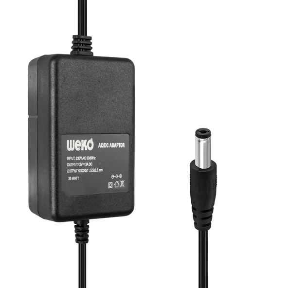 WEKO 12 VOLT - 3 AMPER 5.5*2.5 UÇLU YERLİ ÜRETİM PLASTİK KASA MASAÜSTÜ ADAPTÖR