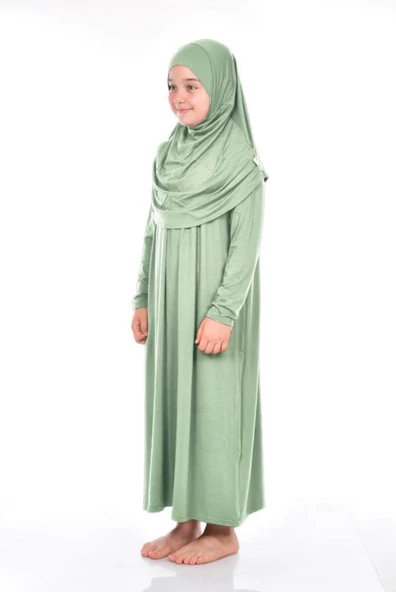 Pratik Çocuk Namaz Elbisesi 9-11 Yaş Mint Yeşili - 2