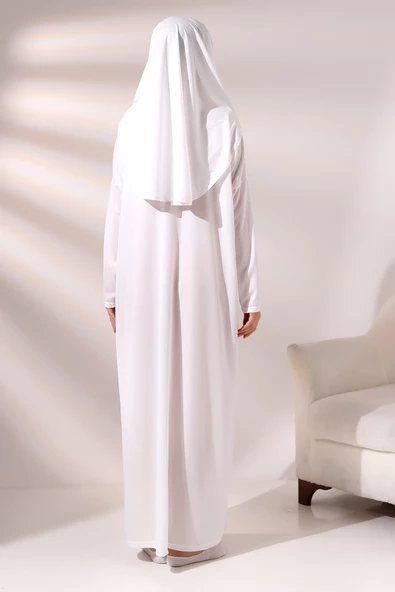 Tek Parça Namaz Elbisesi - Beyaz - 5015 - 6