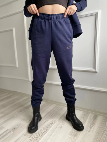 Kadın Kapüşonlu Paçası Lastikli Eşofman Takımı Lacivert - 6