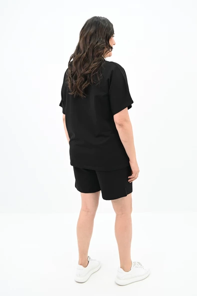 Kadın Yüksek Bel Yazı Baskılı Büyük Beden Şortlu Takım 8006-23 - 10