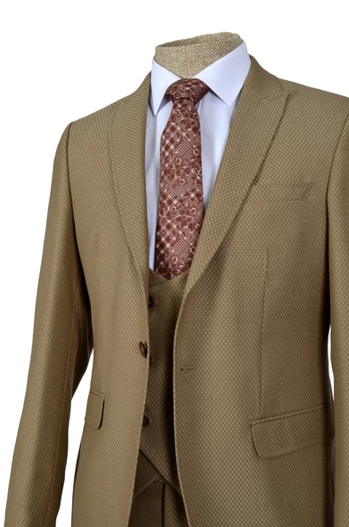 Cengiz İnler Çizgili Petek Desen Tek Düğme 6 Drop Yelekli Slim Fit Erkek Takım Elbise - 2