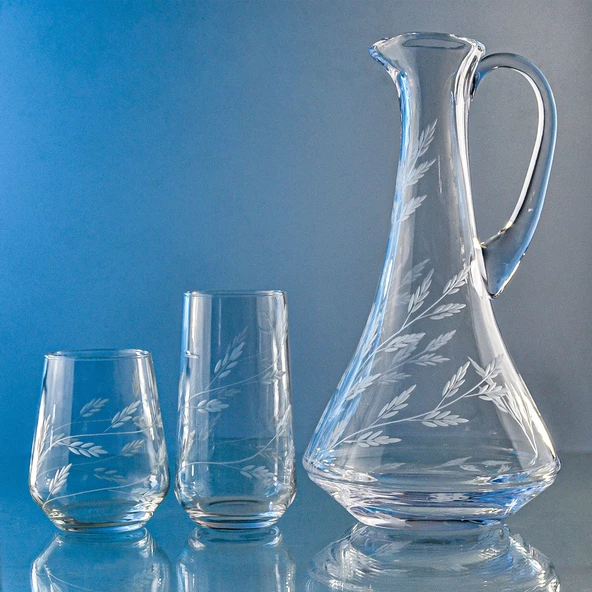 Decocia Kazaan  13 Parça 6 Kişilik  Bardak Seti Dik Karaflı Sürgün Desenli - Resim 3