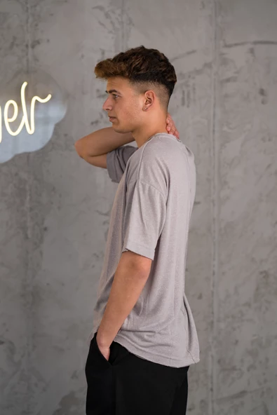 OVERSİZE BİSİKLET YAKA LİKRALI ERKEK YAZLIK T-SHİRT - Resim 7