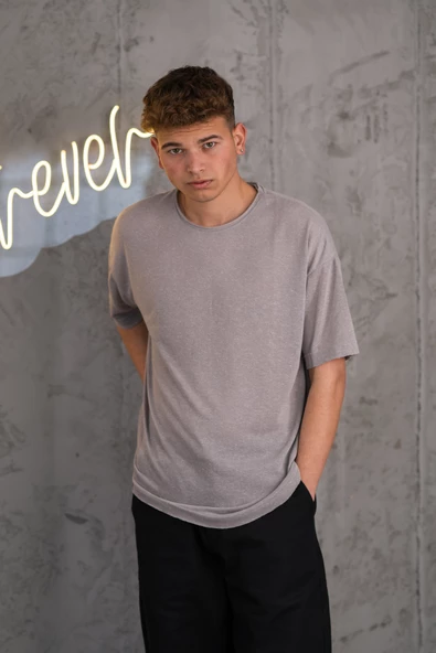 OVERSİZE BİSİKLET YAKA LİKRALI ERKEK YAZLIK T-SHİRT - Resim 6