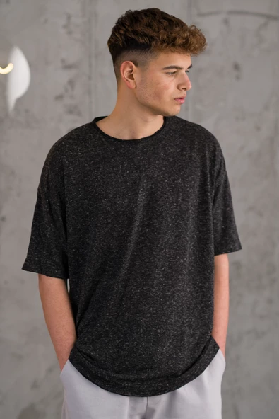 OVERSİZE BİSİKLET YAKA LİKRALI ERKEK YAZLIK T-SHİRT - Resim 2