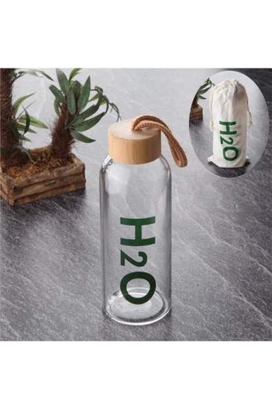 Tohana H2o Bambu Kapaklı Cam Matara 600 ml - H2O75175