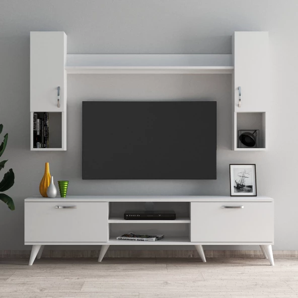 Mega 180 lik Kapaklı Raflı Tv Ünitesi Beyaz - TVU0201 - 2