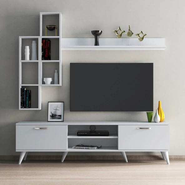 Mega 180 lik Kitaplıklı Raflı Tv Ünitesi Beyaz - TVU0301 - 2