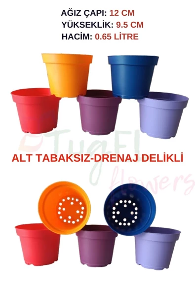 Tuğel Flowers 10 Adet 5 Renkli Plastik Saksı (12 CM.LİK) Alt Tabaksız