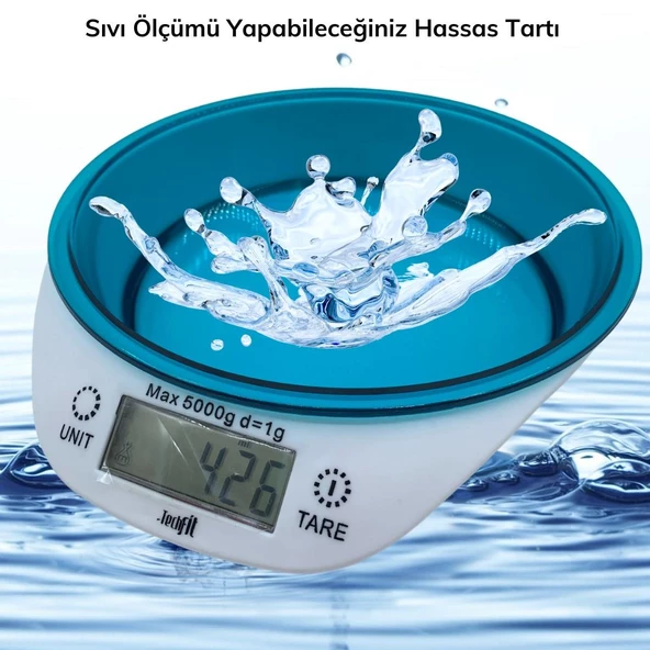 Buffer TF 1003 Hazneli Lcd Ekran Hassas Ölçüm Sensörlü 5 Kg Kapasite Dijital Mutfak Terazisi Tartısı - 5