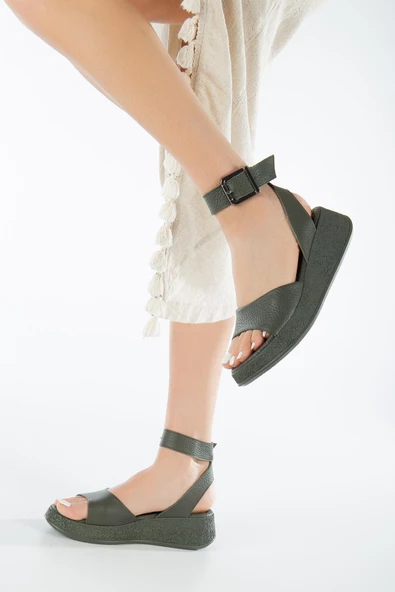 Haki Hakiki Deri Kadın Sandalet SK23Y501-HK - 2