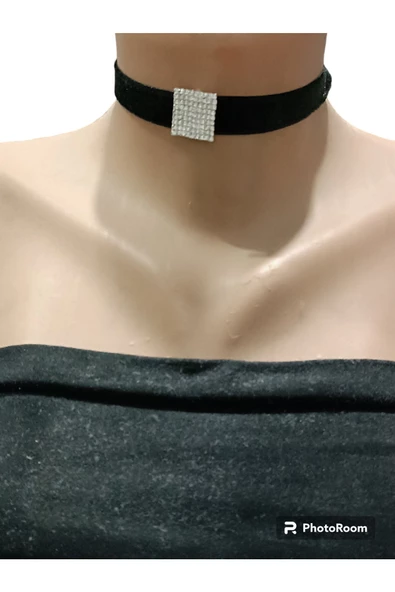 Zirkon Taşlı Choker Kadife Kolye