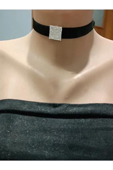 Zirkon Taşlı Choker Kadife Kolye - 2