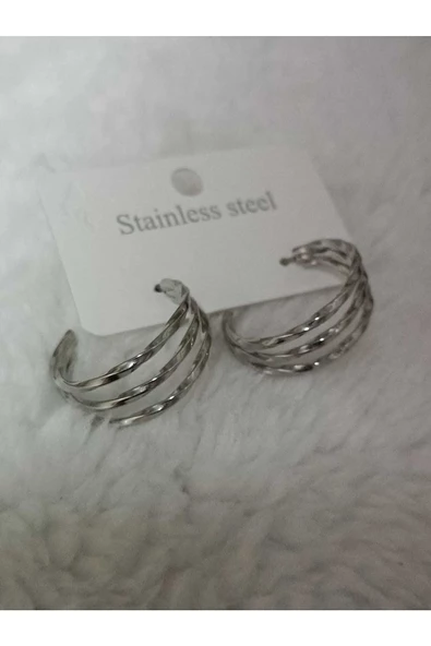 Çelik 3lü Kendinden Desenli Halka Küpe - 2