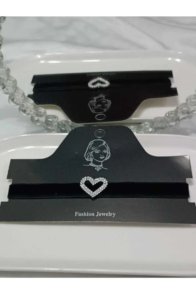 Zirkon Taşlı Choker Boş Kalp Detay Kadife Tasma Kolye - 3