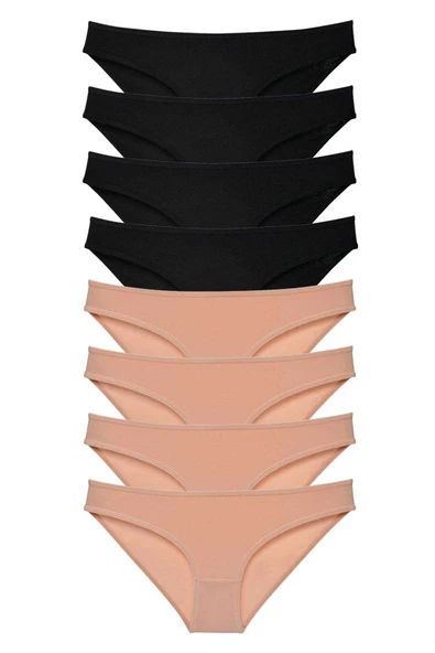 8 adet Süper Eko Set Likralı Kadın Slip Külot Siyah Ten ürün görseli 1