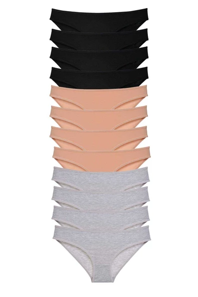 12 adet Süper Eko Set Likralı Kadın Slip Külot Siyah Ten Gri ürün görseli