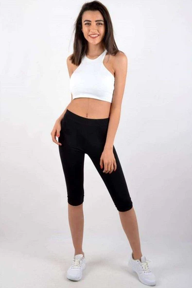 Kota Kadın Kapri Sporcu Likralı Düz Tayt Siyah 4005 - Resim 3