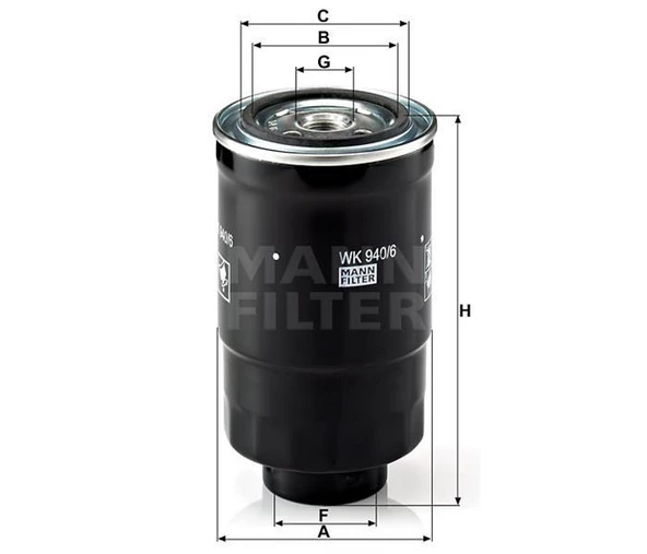 (MANN WK940/6x) YAKIT FİLTRESİ NISSAN ALMERA-XTRAIL 2.2Dİ-DCİ 01=>PICKUP 2.5D 96=> PRIMERA 2.0 91=>