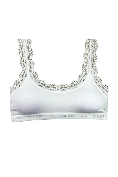 Dantel Nakış İşlemeli Pedli Bambu Kadın Büstiyer Beyaz ürün görseli