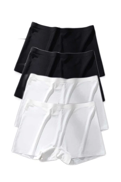 4 Adet Kadın Dikişsiz Görünmez İz Yapmaz Mini Şort Boxer Siyah Beyaz - Resim 3