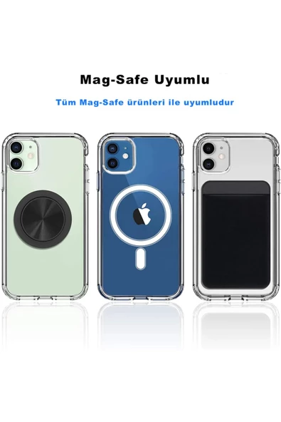 Iphone 12 Pro Max Kılıf Kamera Lens Korumalı Magsafe Destekli Şeffaf Darbe Emici Sert Kapak - 4