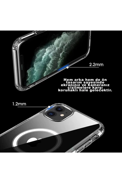 Iphone 12 Pro Max Kılıf Kamera Lens Korumalı Magsafe Destekli Şeffaf Darbe Emici Sert Kapak - 3