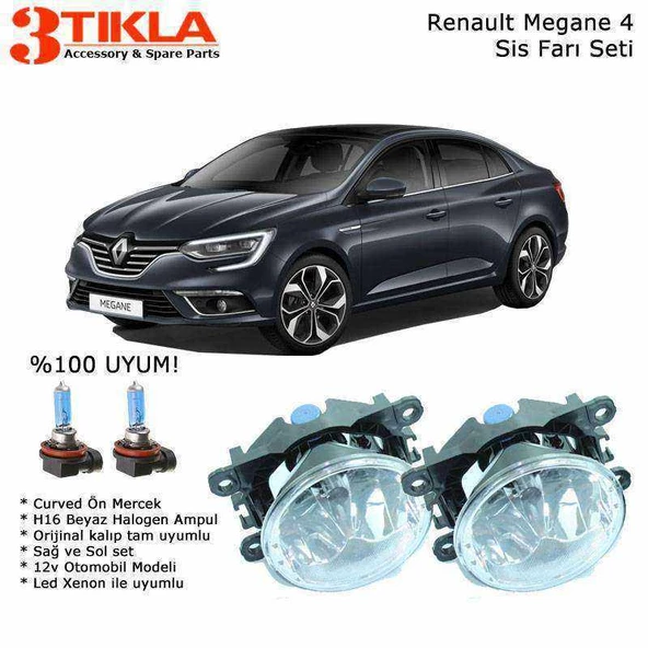 Renault Megane Sedan 2016-2021 Beyaz Ampül Sis Farı Seti