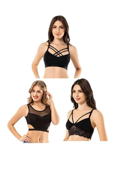 Kota 6 Adet Dantelli Çapraz İpli Tül Model Büstiyer ürün görseli