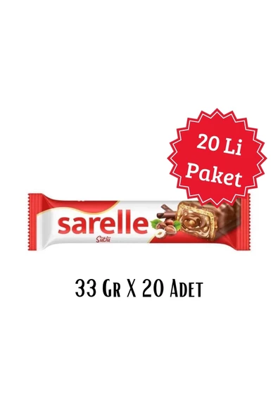Sarelle Sütlü Çikolata Kaplamalı Fındıklı Gofret 33 Gr x 20 Li