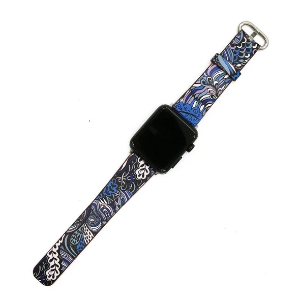 Çiçek Desenli Apple Watch 7 6 5 4 3 42-44 Mm Kordon Kayış Sk06 - 4