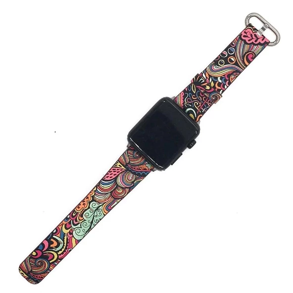 Çiçek Desenli Apple Watch 7 6 5 4 3 42-44 Mm Kordon Kayış Sk06 - 7
