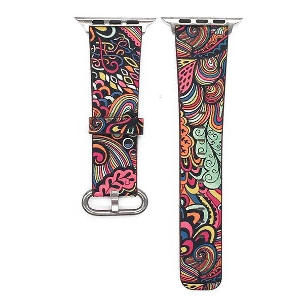 Çiçek Desenli Apple Watch 7 6 5 4 3 42-44 Mm Kordon Kayış Sk06 - 3