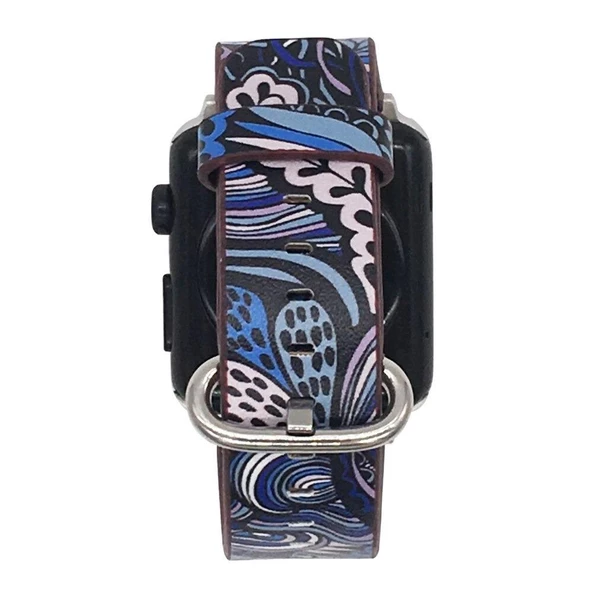 Çiçek Desenli Apple Watch 7 6 5 4 3 42-44 Mm Kordon Kayış Sk06 - 6