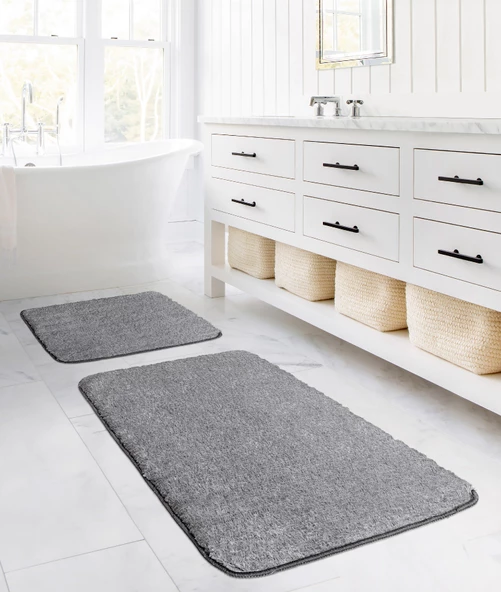 Segura Peluş Gri Kaydırmaz Taban 2li Banyo Paspası 60 x 100 - 50 x 60