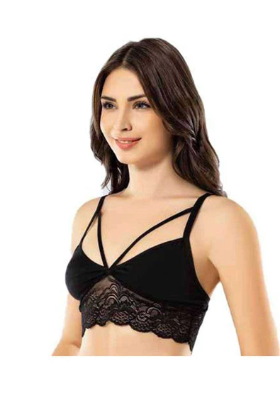 Kota 2 Adet Siyah Tül Modelli Dantelli Büstiyer - Resim 4