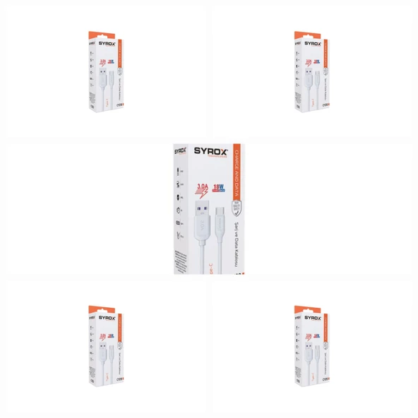 5 Adet - Syrox C109 Type-C Quick Şarj Kablosu, Data Kablosu 3.0A 18W