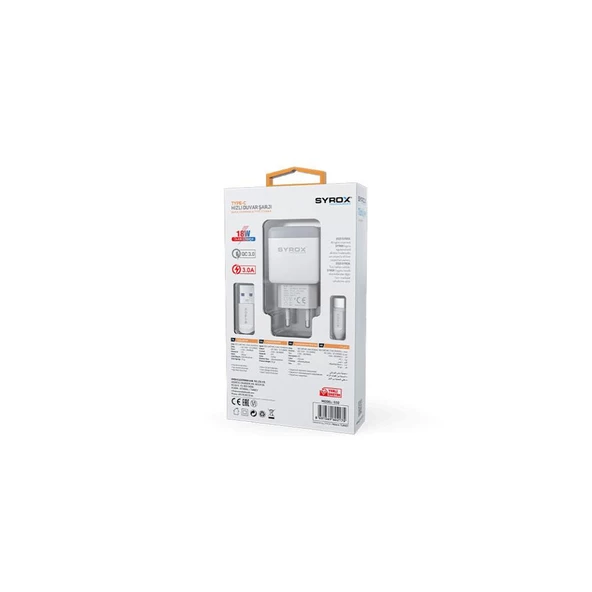 Syrox Type-C Girişli Hızlı Şarj Cihazı Seti + Auris CB06 2m USB To Type-C Kablo 3.4A - 4