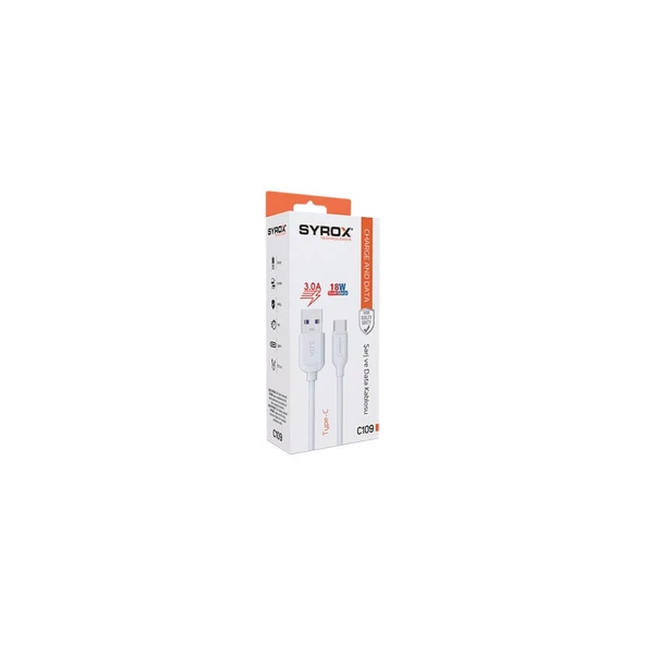 Syrox C109 Type-C Quick Şarj Kablosu, Data Kablosu 3.0A 18W - 2