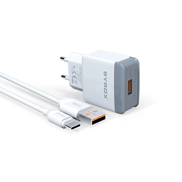 Syrox Q32 Type-C Hızlı Quick Şarj Aleti 3.0A + Syrox C111 2 Metre Type-C Şarj ve Data Kablosu - 3
