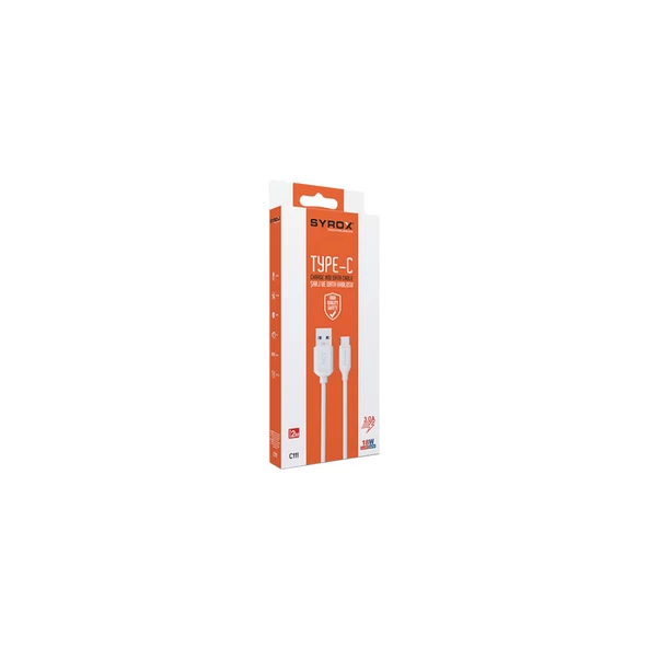 Syrox Q32 Type-C Hızlı Quick Şarj Aleti 3.0A + Syrox C111 2 Metre Type-C Şarj ve Data Kablosu - 6