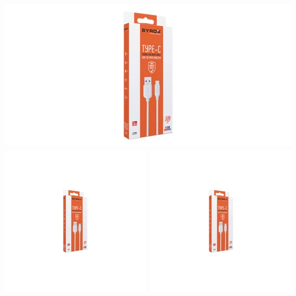 3 Adet - Syrox C111 2 Metre Type-C Şarj ve Data Kablosu