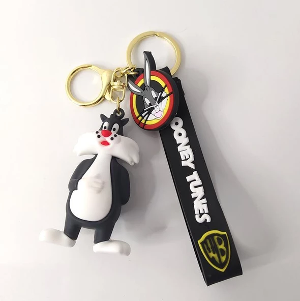 Anahtarlık Looney Tunes Sylvester Silikon Anahtarlık Çanta Süsü Karakter Figür Oyuncak Aksesuar Araba Süsü - Resim 3