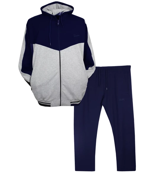 Erkek Büyük Beden Kapşonlu Eşofman Takımı Gri-Laci 7XL-10XL