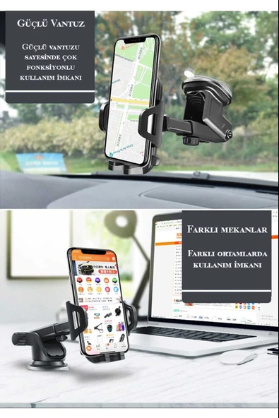 Vantuzlu Araç İçi Uzayan Ayarlanabilir Telefon Tutucu - 3